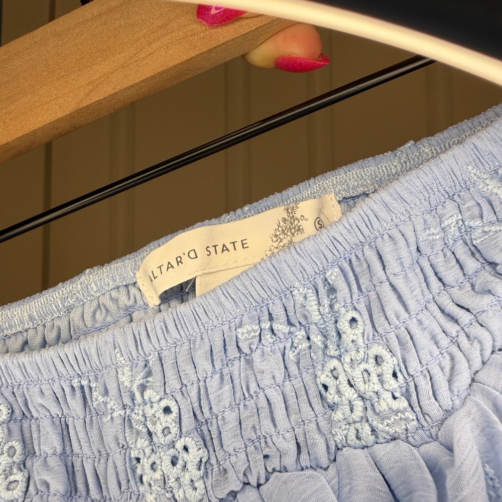 Altar'd State Blue Tiered Ruffle Mini Skort Floral Embroidered Size Small - Picture 3 of 6